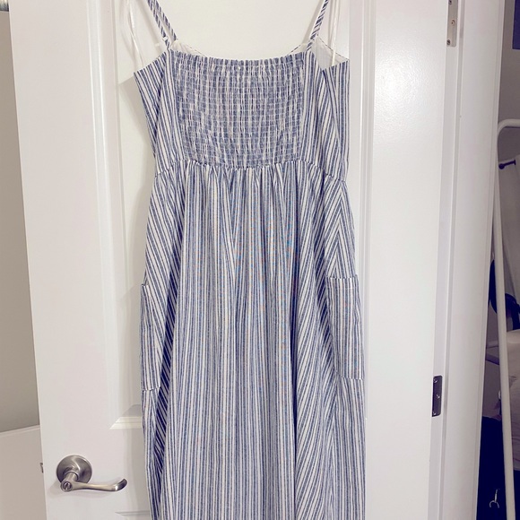 Navy striped sweetheart button front maternity dress - Picture 2 of 4